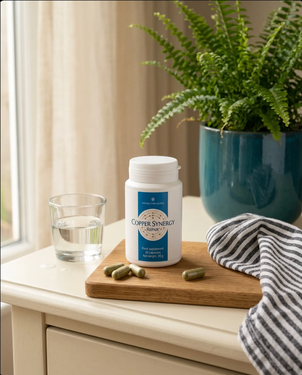 Copper Synergy Repair - Lifestyle with glass of water